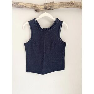 Banana Republic Women XS Dark Wash Denim Ruffle Neck Sleeveless Tank Top